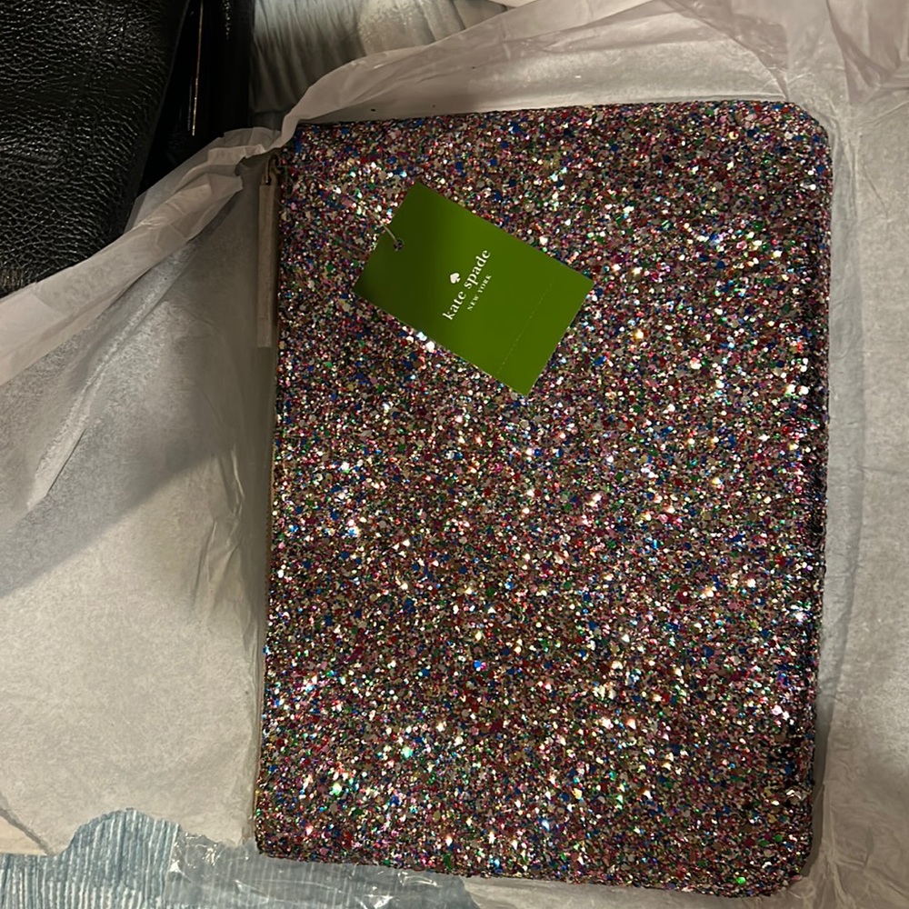 Kate Spade multi colored glitter clutch purse